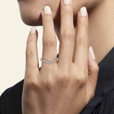 Chambery - Curved 14K White Gold French Pave Diamond Wedding Band