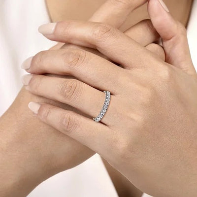 Portofino - 14K White Gold 11 Stone French Pave Diamond Wedding Band - 0.5 ct