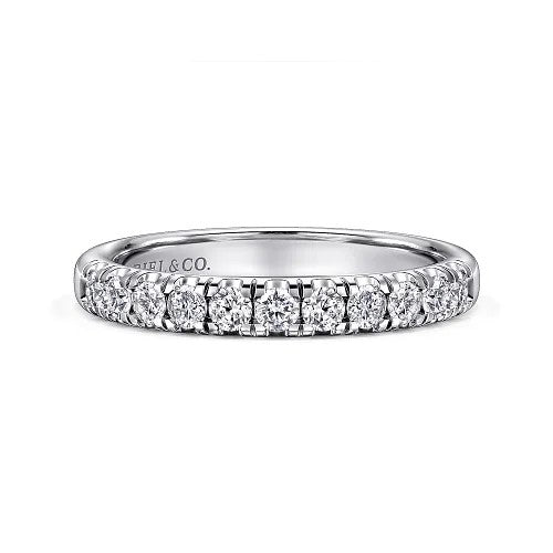 Portofino - 14K White Gold 11 Stone French Pave Diamond Wedding Band - 0.5 ct
