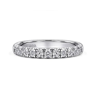 Portofino - 14K White Gold 11 Stone French Pave Diamond Wedding Band - 0.5 ct
