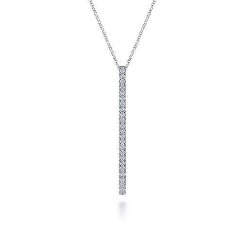 14K White Gold Diamond Bar Pendant Necklace