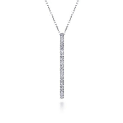 14K White Gold Diamond Bar Pendant Necklace