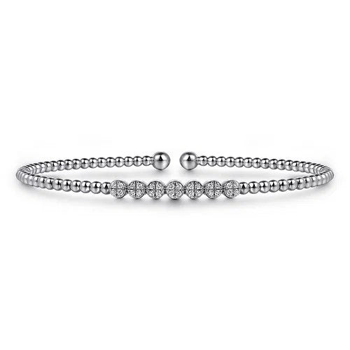 14K White Gold Bujukan Bead and Cluster Diamond Bangle