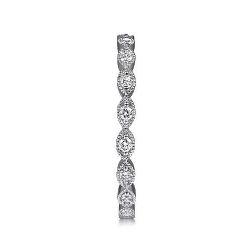 14K White Gold Marquise Station Diamond Stackable Ring