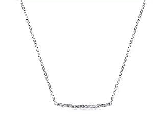 14K White Gold Curved Pave Diamond Bar Necklace