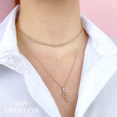 0.08CT BLACK & WHITE DIAMOND & 0.01CT EMERALD SNAKE NECKLACE