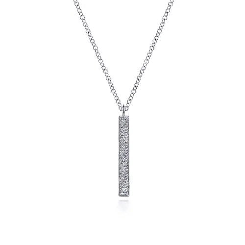 14K White Gold Diamond Bar Pendant Necklace