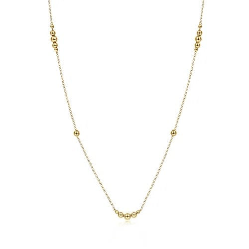 28 inch 14K Yellow Gold Graduating Bujukan Bead Station Necklace