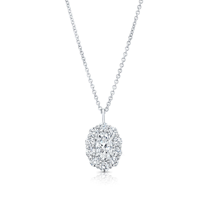 18K White Gold 1.00 Carat Diamond Cluster Pendant on Adjustable Chain