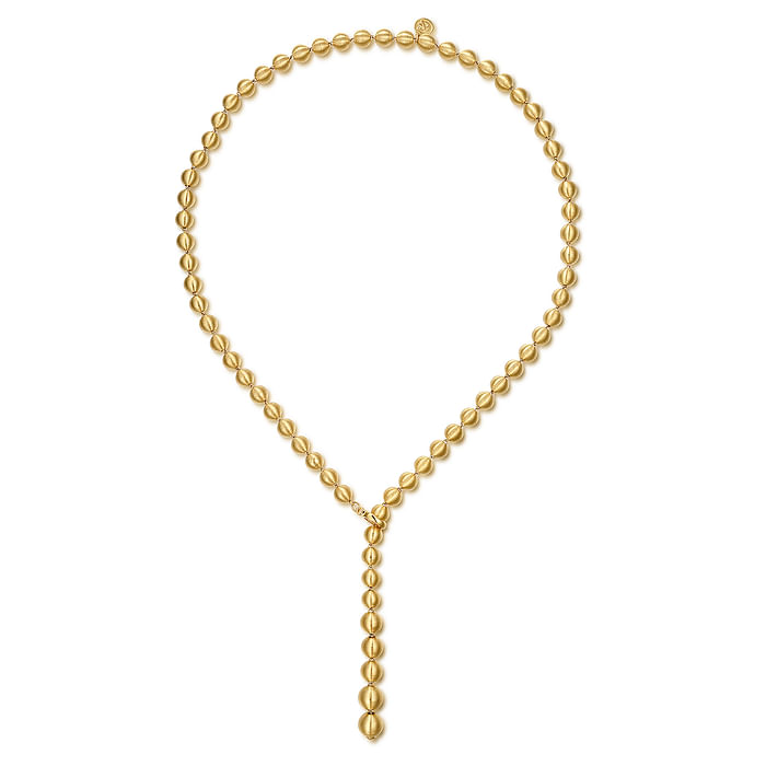 14K Yellow Gold Bujukan Beads Y Necklace