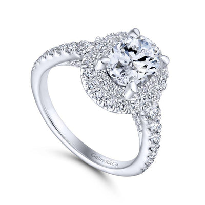 14K White Gold Double Oval Halo Diamond Engagement Ring