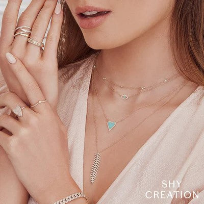 Shy Creation Diamond Station Necklace 1/5 ct tw Round 14K Yellow Gold