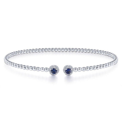 14K White Gold Diamond and Sapphire Fashion Bangle