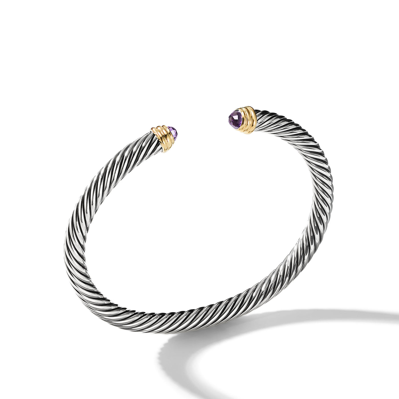 Classic Cable Bracelet in Sterling Silver with 14K Yellow Gold and Amethyst\, 5mm