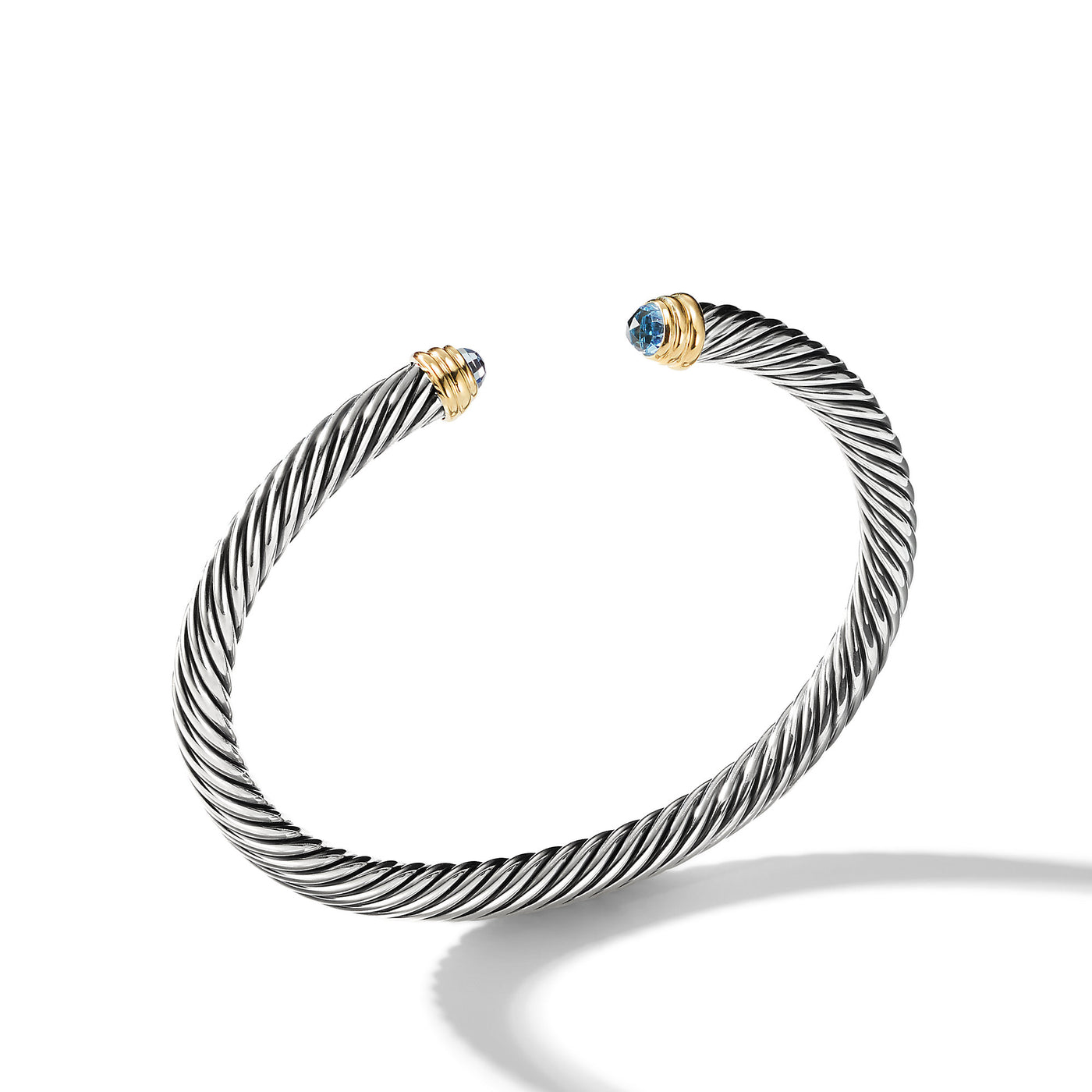 Classic Cable Bracelet in Sterling Silver with 14K Yellow Gold and Blue Topaz\, 5mm