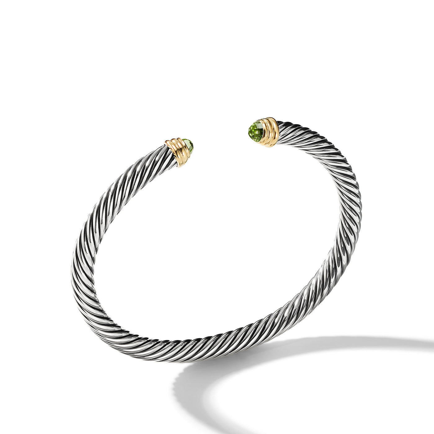 Classic Cable Bracelet in Sterling Silver with 14K Yellow Gold and Peridot\, 5mm