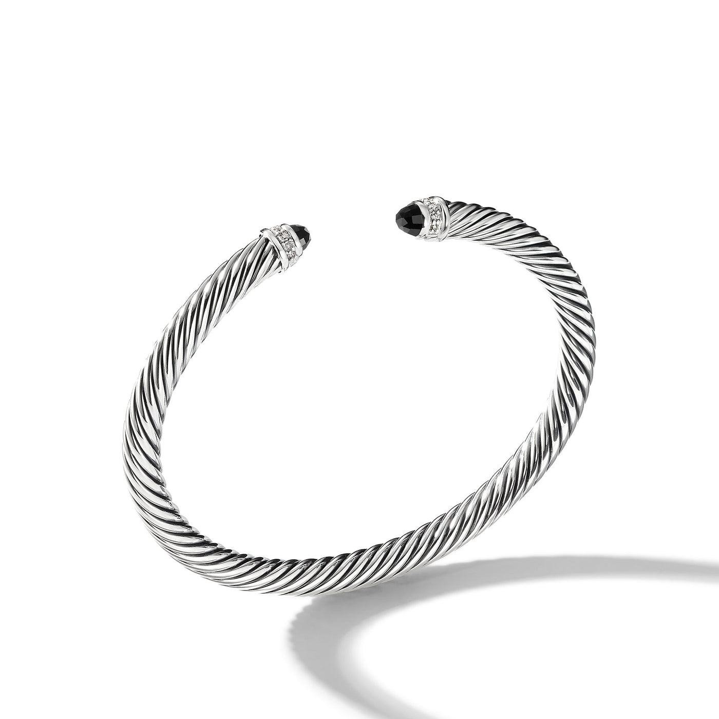 Classic Cable Bracelet in Sterling Silver with Black Onyx and Diamonds\, 5mm