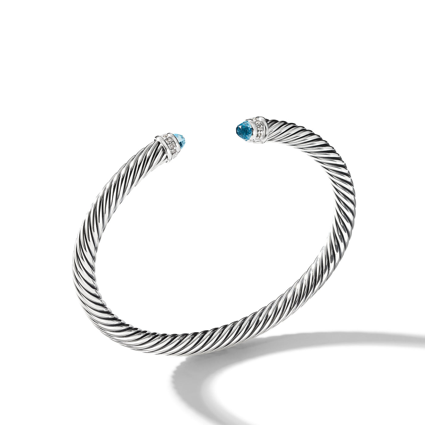 Classic Cable Bracelet in Sterling Silver with Blue Topaz and Diamonds\, 5mm