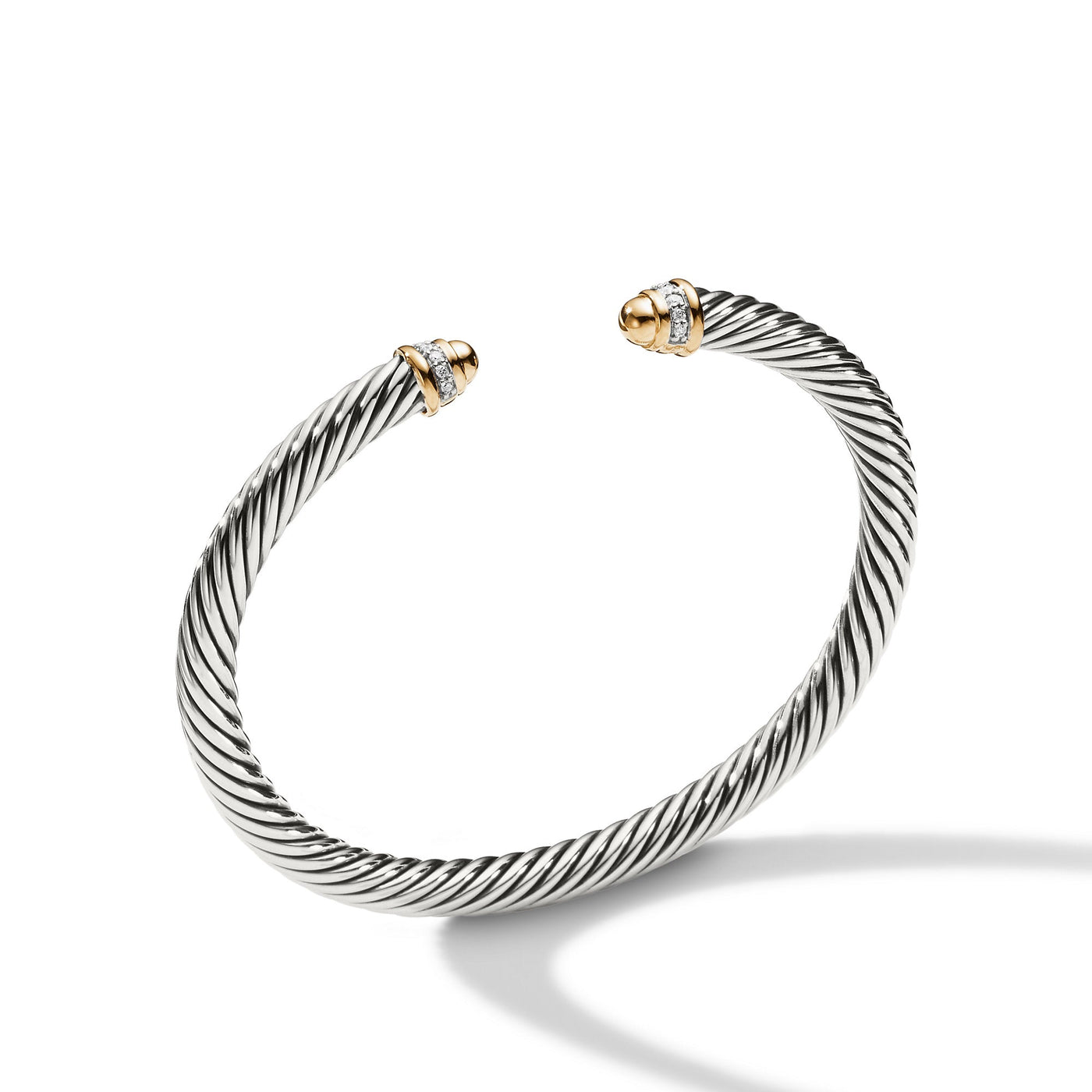 Classic Cable Bracelet in Sterling Silver with 18K Yellow Gold\, Gold Domes and Diamonds\, 5mm