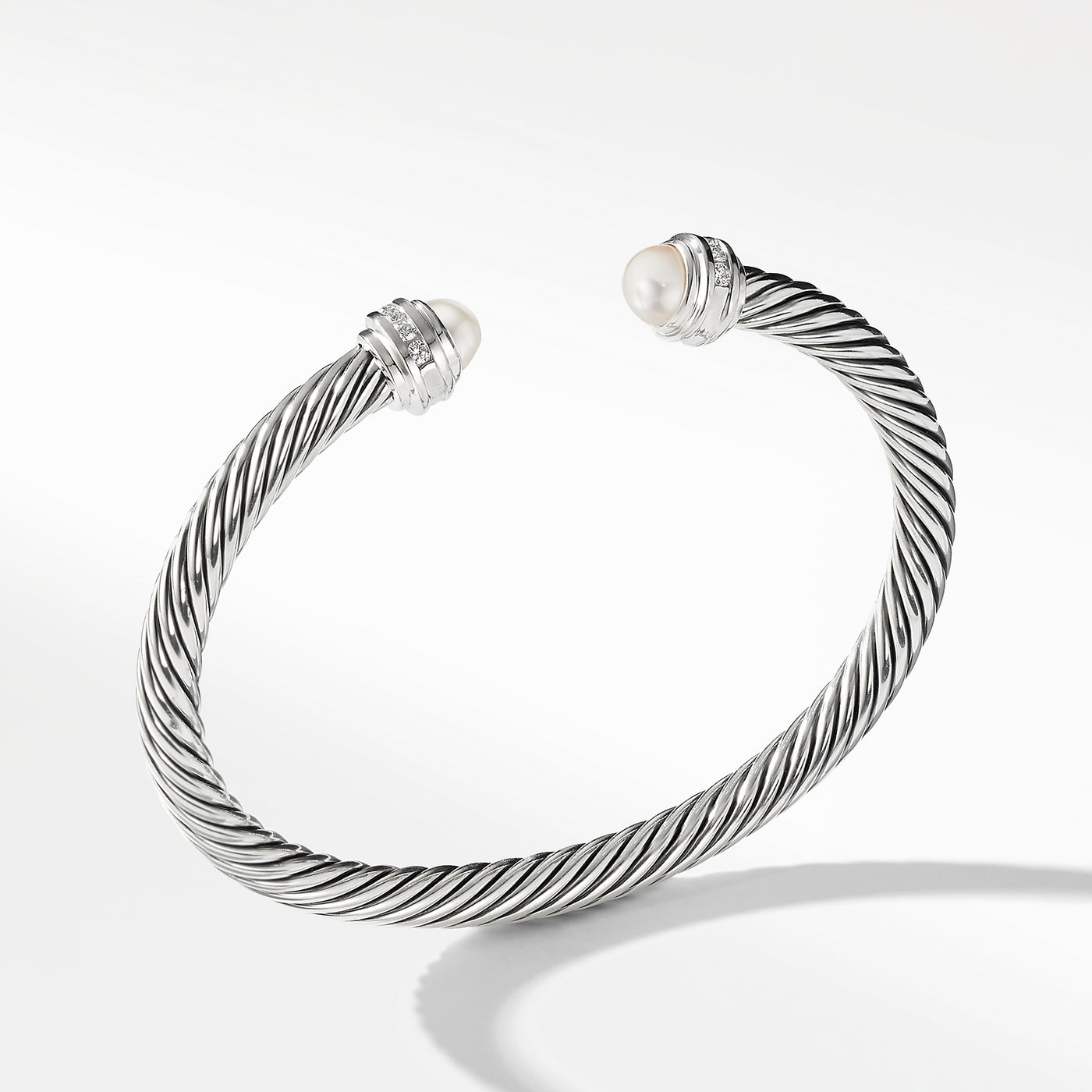Classic Cable Bracelet in Sterling Silver with Pearls and Diamonds\, 5mm