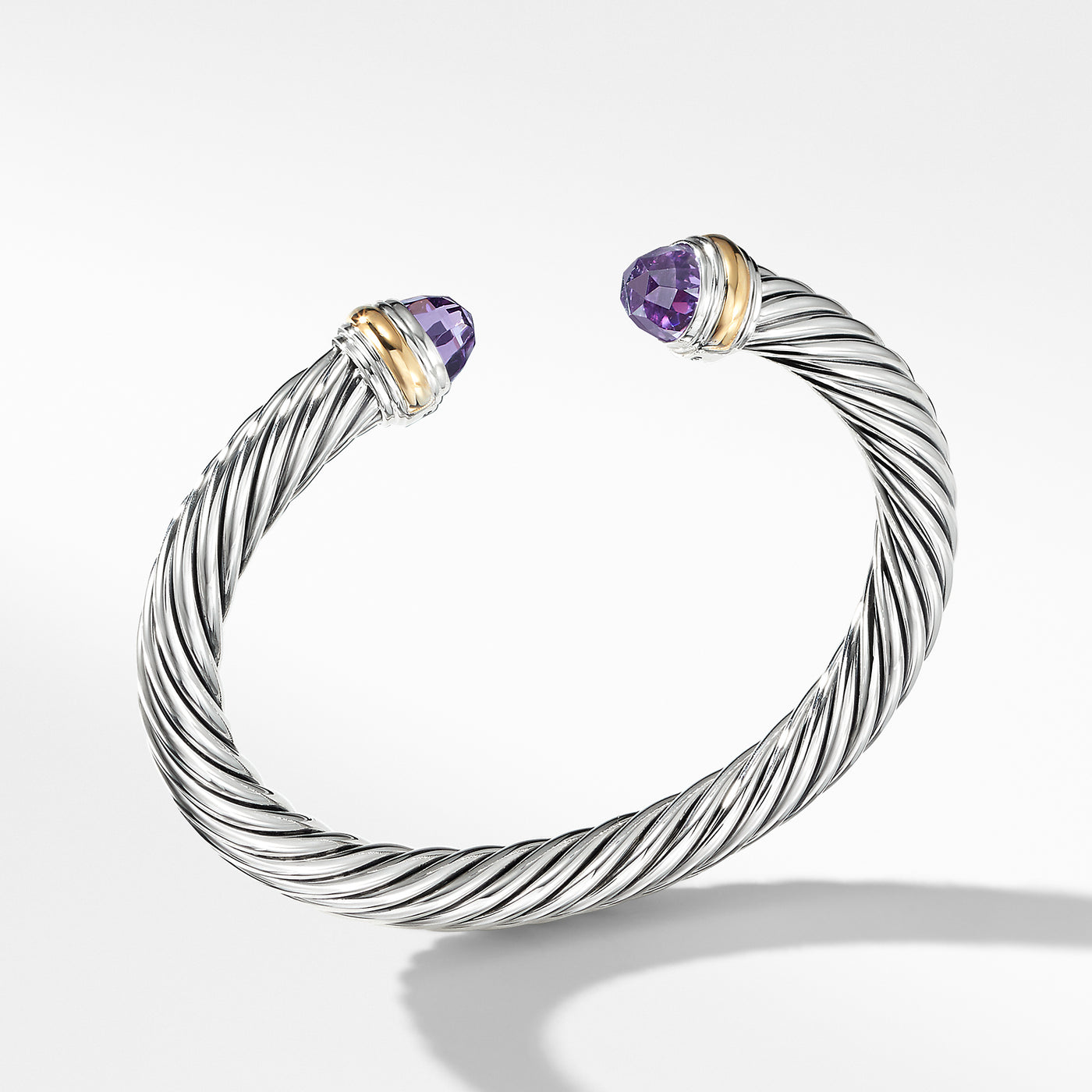 Classic Cable Bracelet in Sterling Silver with 14K Yellow Gold and Amethyst\, 7mm