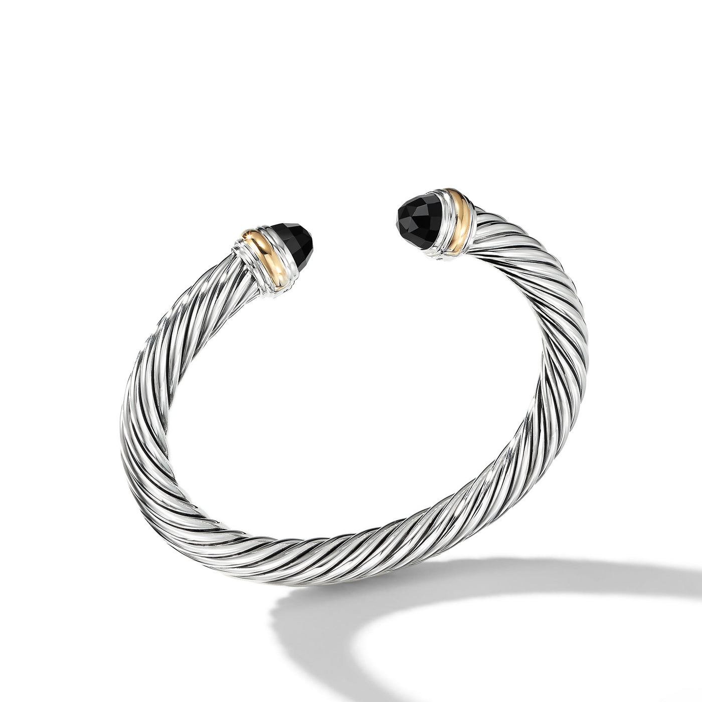 Classic Cable Bracelet in Sterling Silver with 14K Yellow Gold and Black Onyx\, 7mm