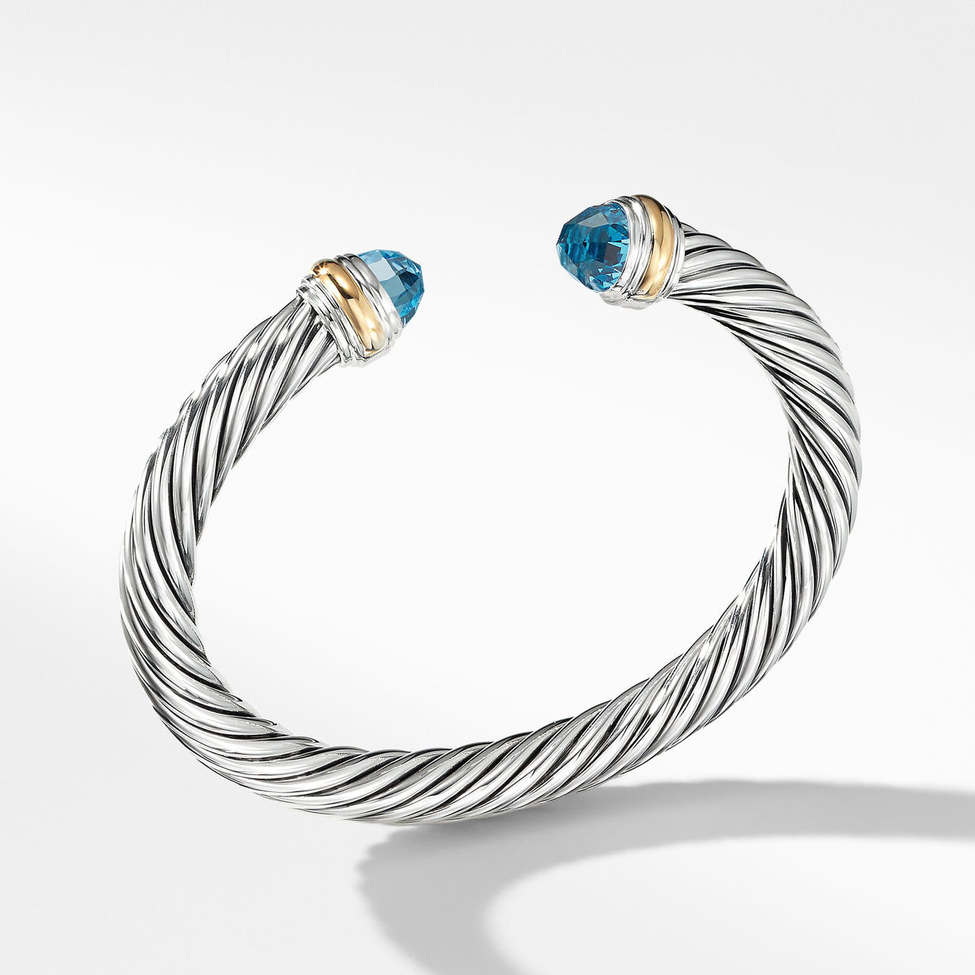 Classic Cable Bracelet in Sterling Silver with 14K Yellow Gold and Blue Topaz\, 7mm