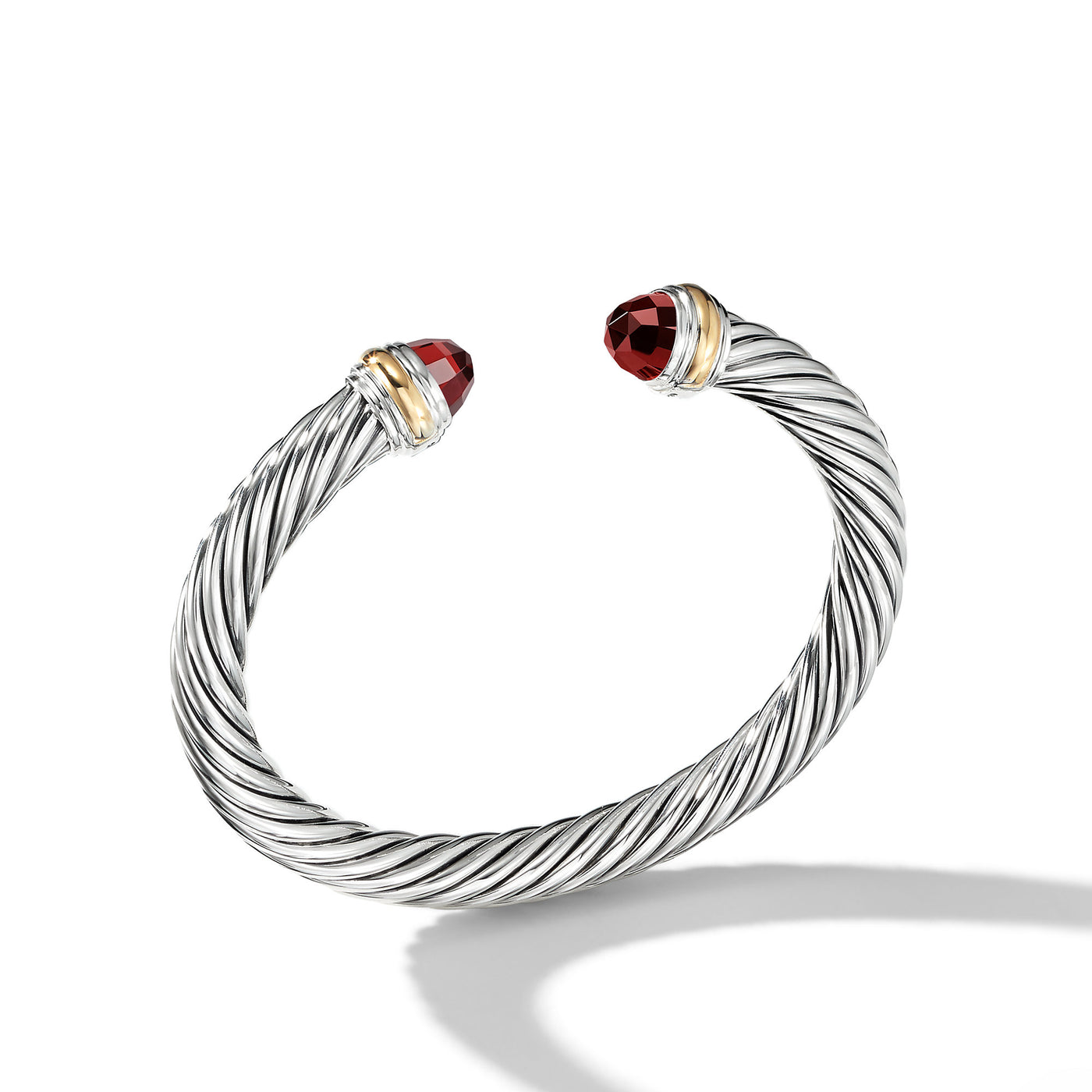 Classic Cable Bracelet in Sterling Silver with 14K Yellow Gold and Garnets\, 7mm