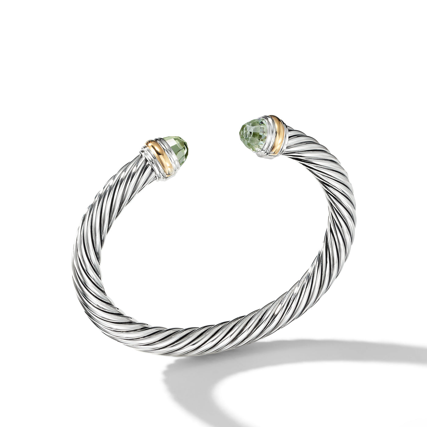 Classic Cable Bracelet in Sterling Silver with 14K Yellow Gold and Prasiolite\, 7mm