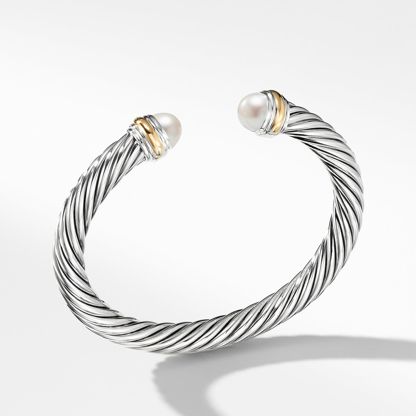 Classic Cable Bracelet in Sterling Silver with 14K Yellow Gold and Pearls\, 7mm