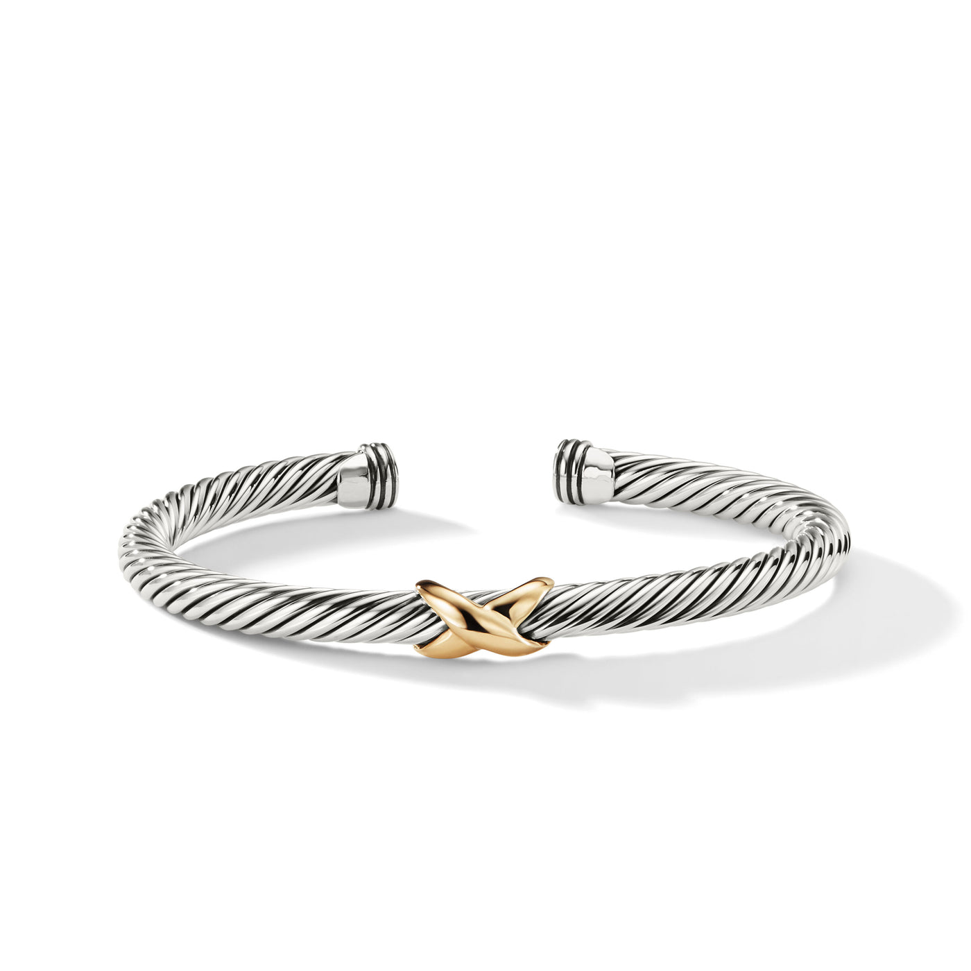 X Classic Cable Station Bracelet in Sterling Silver with 14K Yellow Gold\, 5mm