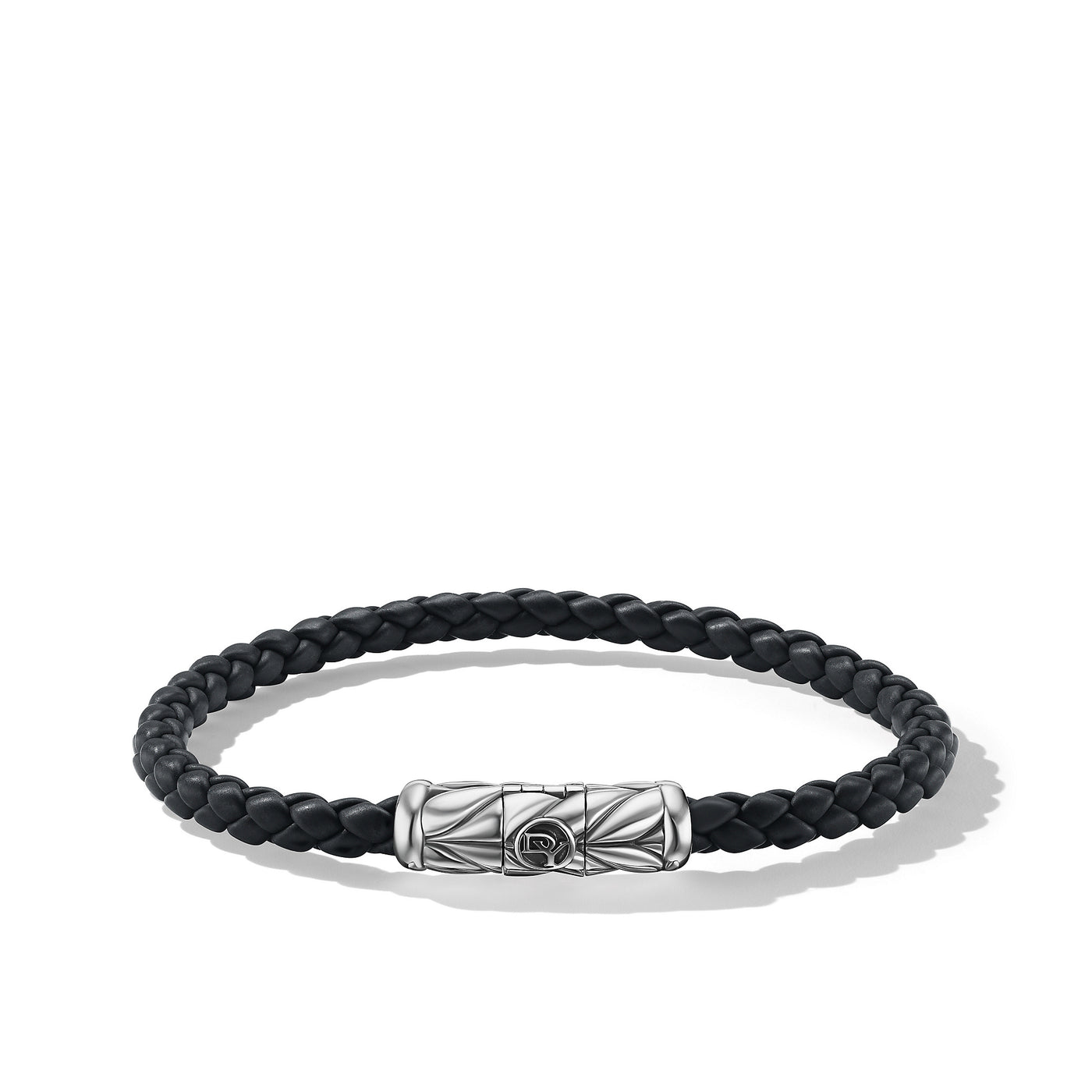Chevron Woven Bracelet in Black Rubber and Sterling Silver\, 6mm