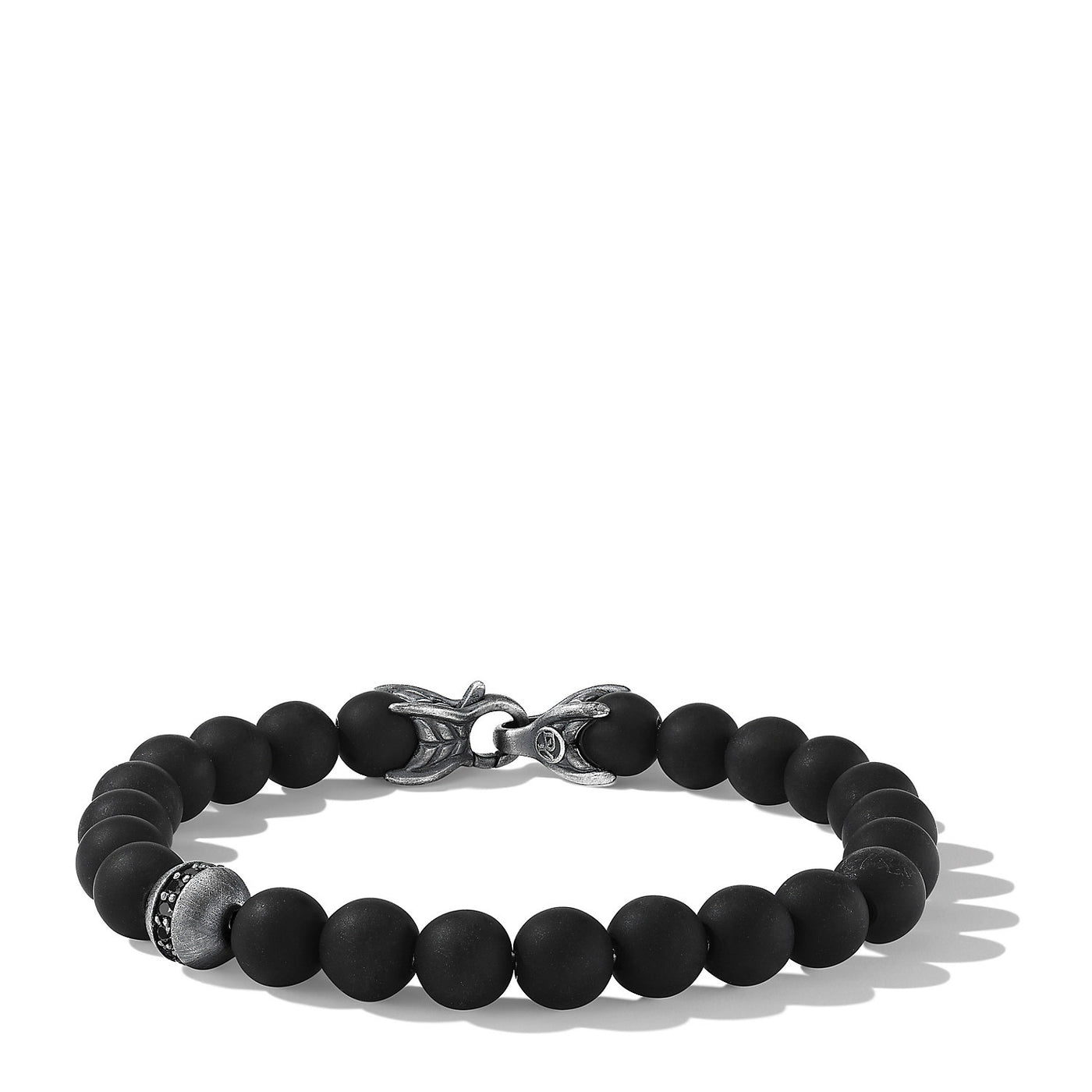 Spiritual Beads Bracelet in Sterling Silver with Black Onyx and Pavé Black Diamond Accent\, 8mm