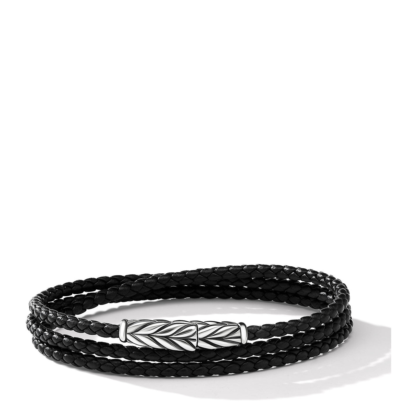 Chevron Triple Wrap Bracelet in Black Leather and Sterling Silver\, 3mm