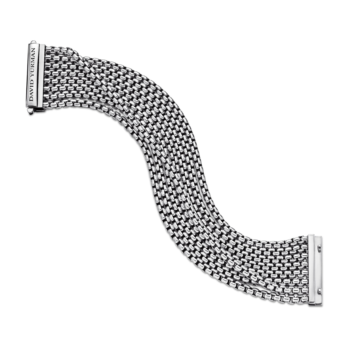 Box Chain Eight Row Bracelet in Sterling Silver, 28mm