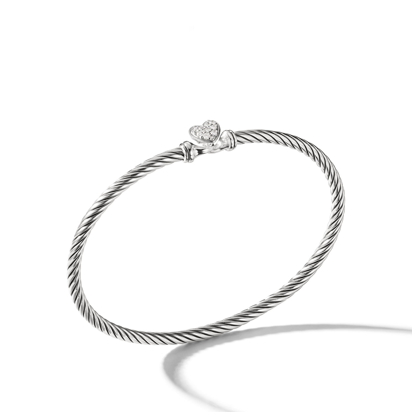 Cable Collectibles® Heart Bracelet in Sterling Silver with Pavé Diamonds\, 3mm