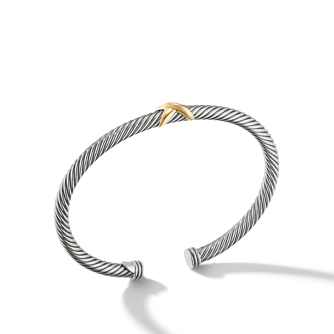 X Classic Cable Station Bracelet in Sterling Silver with 18K Yellow Gold\, 4mm