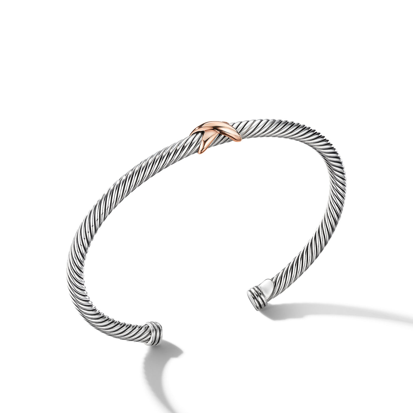 X Classic Cable Station Bracelet in Sterling Silver with 18K Rose Gold\, 4mm