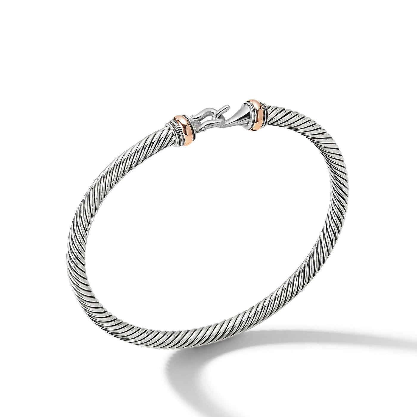 Buckle Classic Cable Bracelet in Sterling Silver with 18K Rose Gold\, 4mm