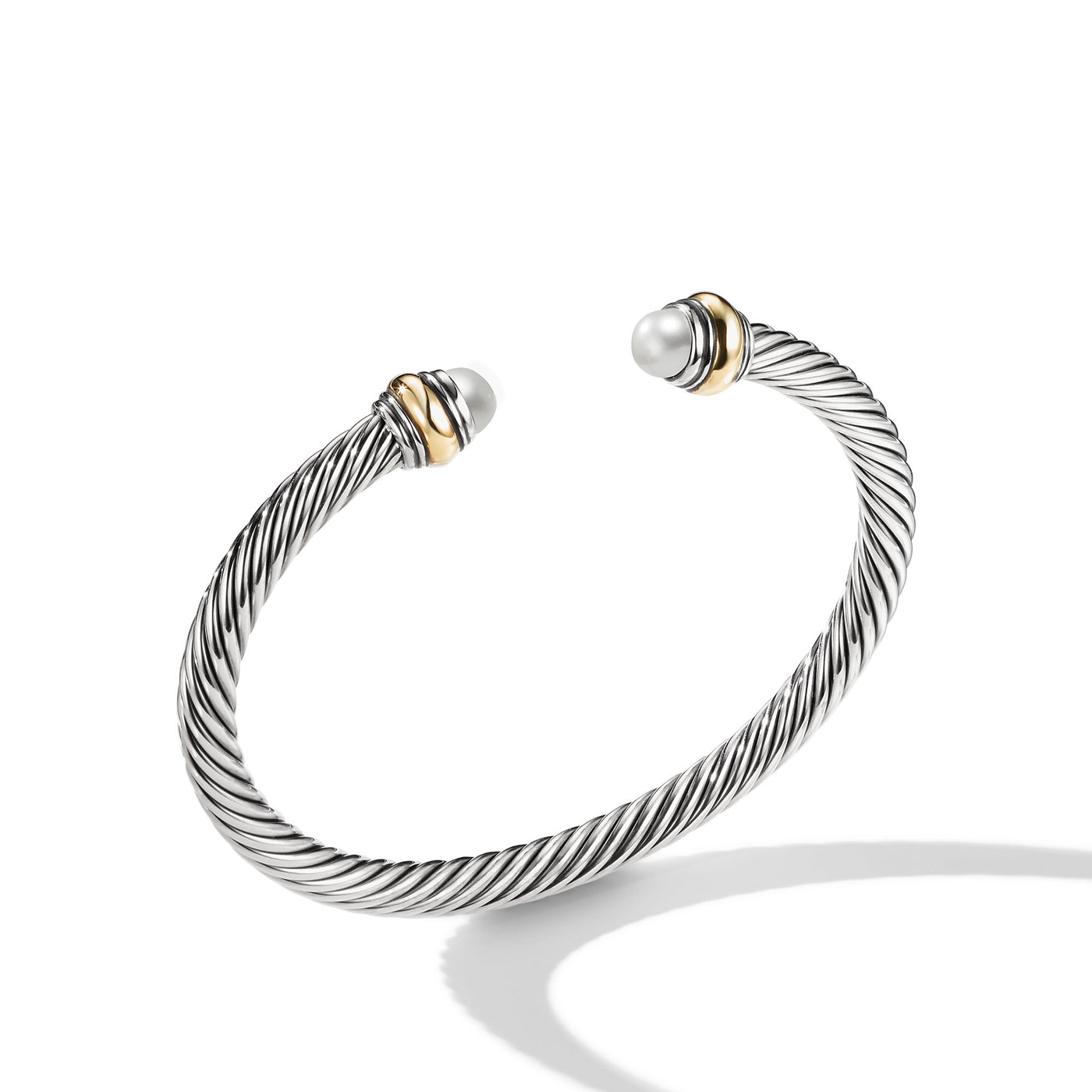 Classic Cable Bracelet in Sterling Silver with 14K Yellow Gold and Pearls\, 5mm