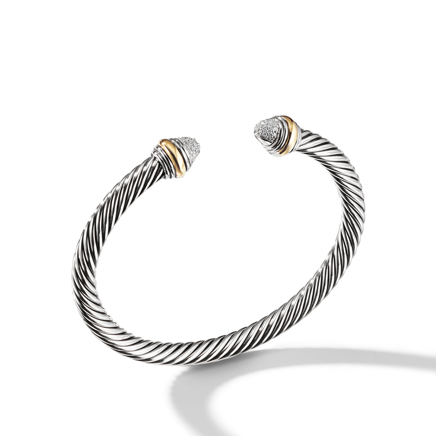 Classic Cable Bracelet in Sterling Silver with 14K Yellow Gold and Pavé Diamond Domes\, 5mm