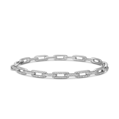 Stax Chain Link Bracelet in 18K White Gold with Diamonds, 4mm
