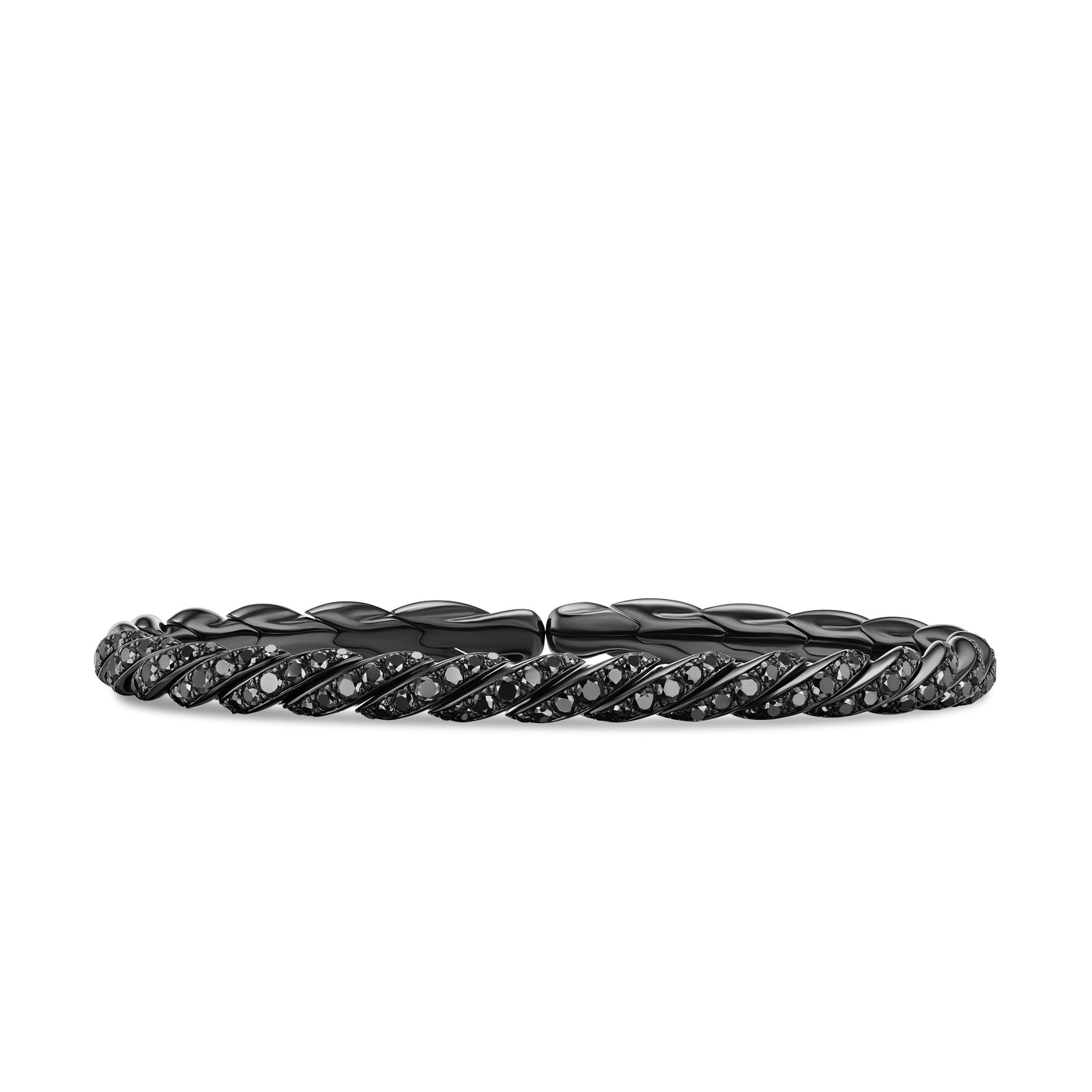 Sculpted Cable Flex Bracelet in 18K White Gold with Black Rhodium and Black Diamonds, 5mm