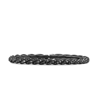 Sculpted Cable Flex Bracelet in 18K White Gold with Black Rhodium and Black Diamonds, 5mm