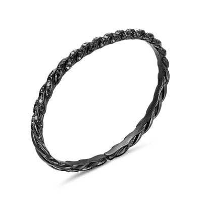 Sculpted Cable Flex Bracelet in 18K White Gold with Black Rhodium and Black Diamonds, 5mm