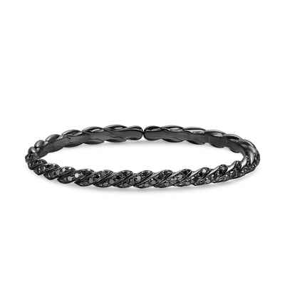 Sculpted Cable Flex Bracelet in 18K White Gold with Black Rhodium and Black Diamonds, 5mm