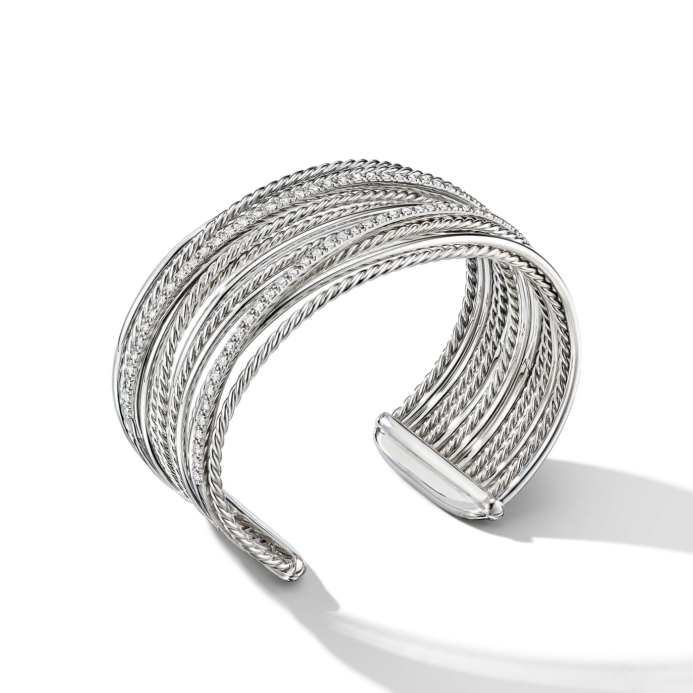 Crossover Cuff Bracelet in Sterling Silver with Diamonds\, 27.5mm