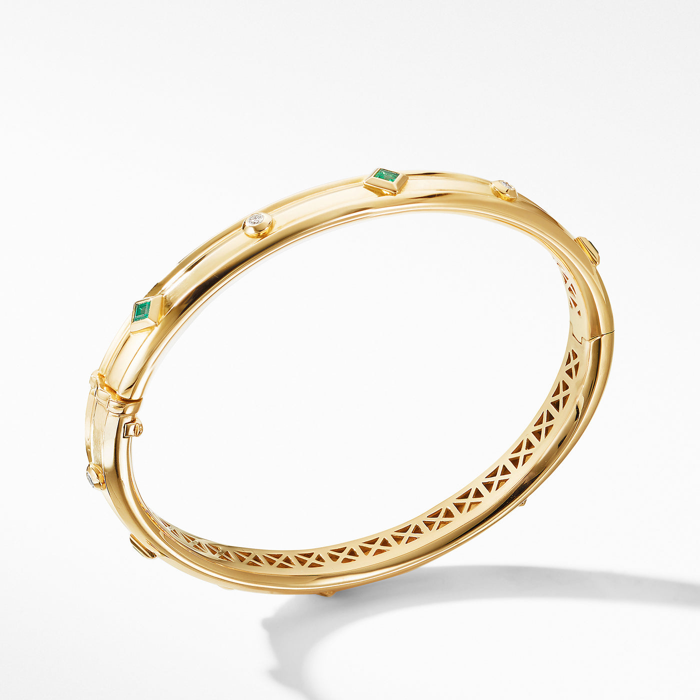 Modern Renaissance Bangle Bracelet in 18K Yellow Gold with Emeralds and Diamonds\, 8mm