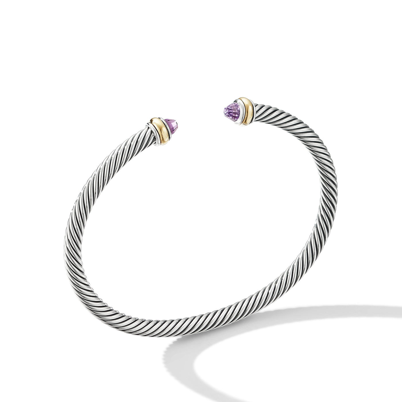 Classic Cable Bracelet in Sterling Silver with 18K Yellow Gold and Amethyst\, 4mm