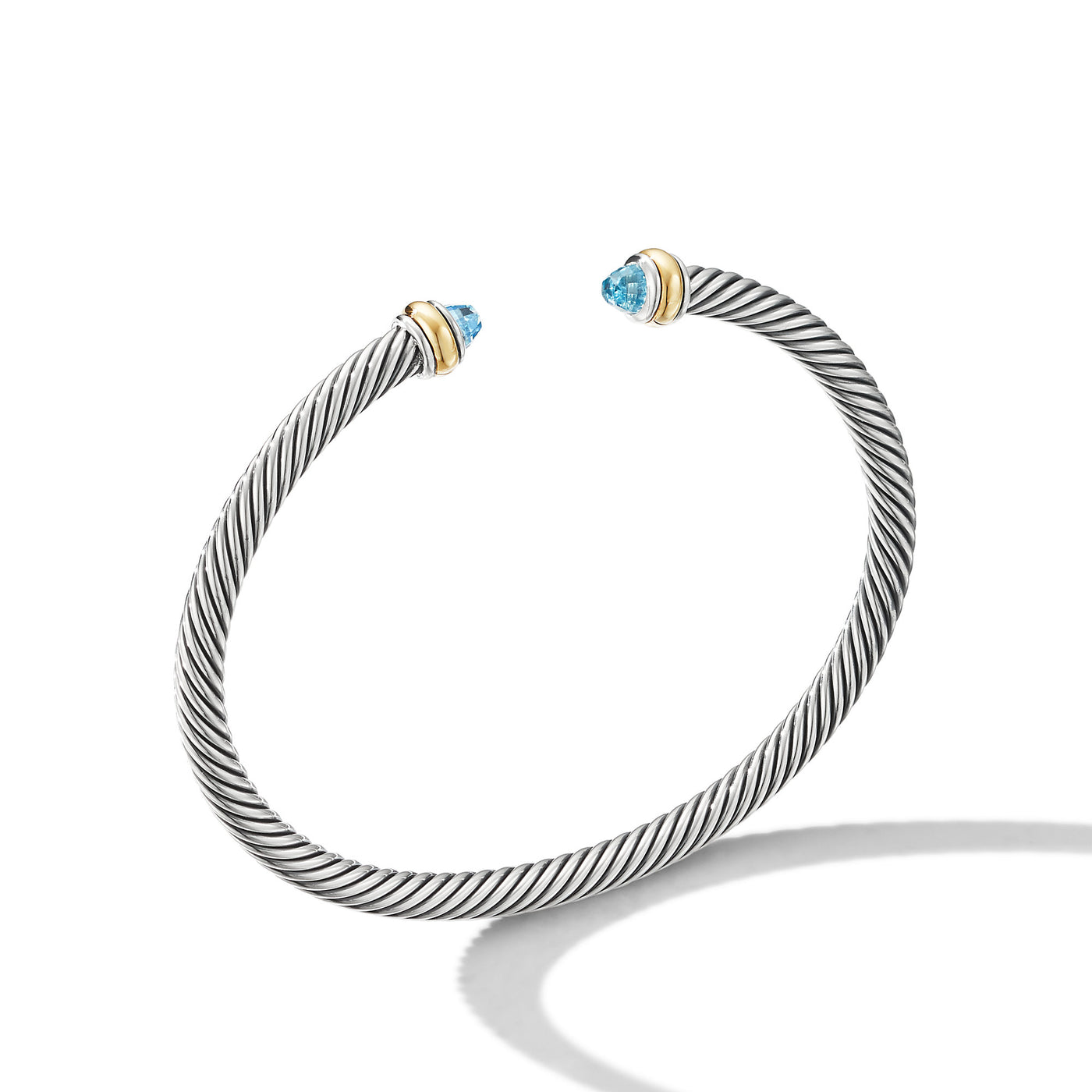 Classic Cable Bracelet in Sterling Silver with 18K Yellow Gold and Blue Topaz\, 4mm